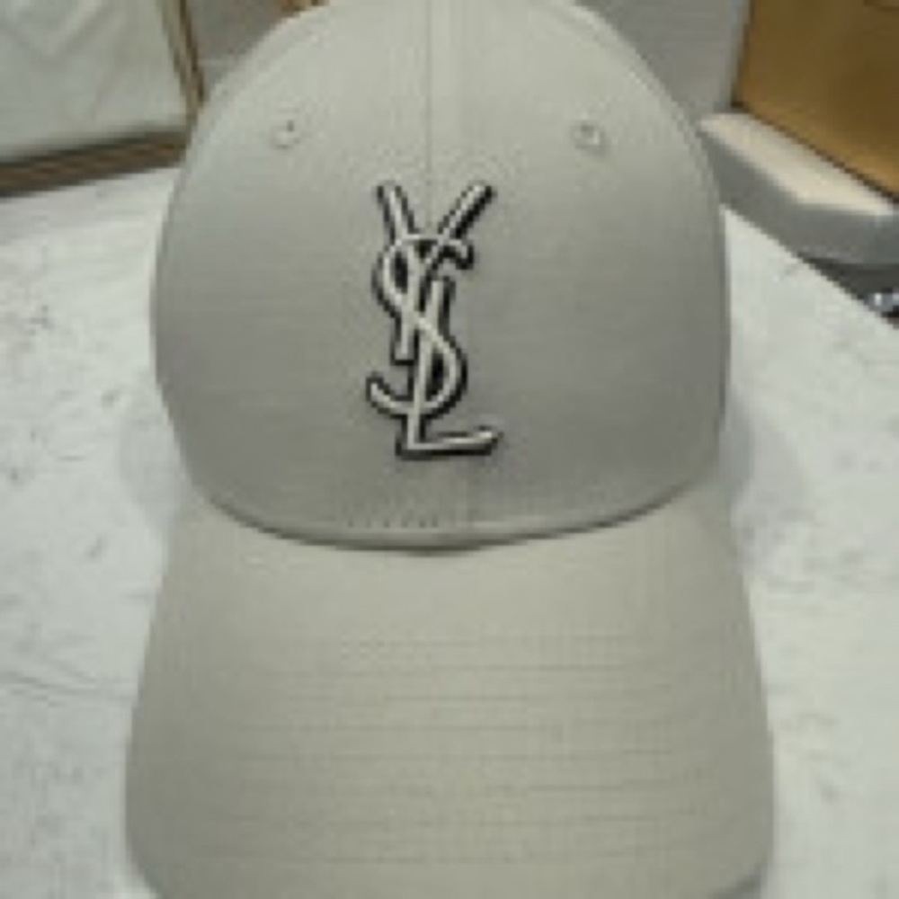 Saint Laurent Cream Baseball Cap with Black-Outlined Logo
